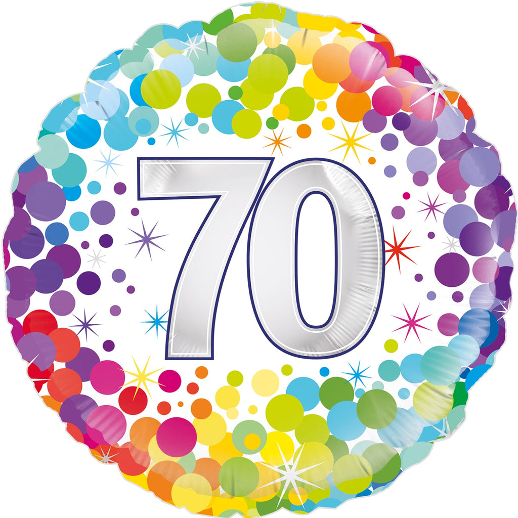 18" 70th Colourful Confetti Birthday Oaktree Foil Balloon