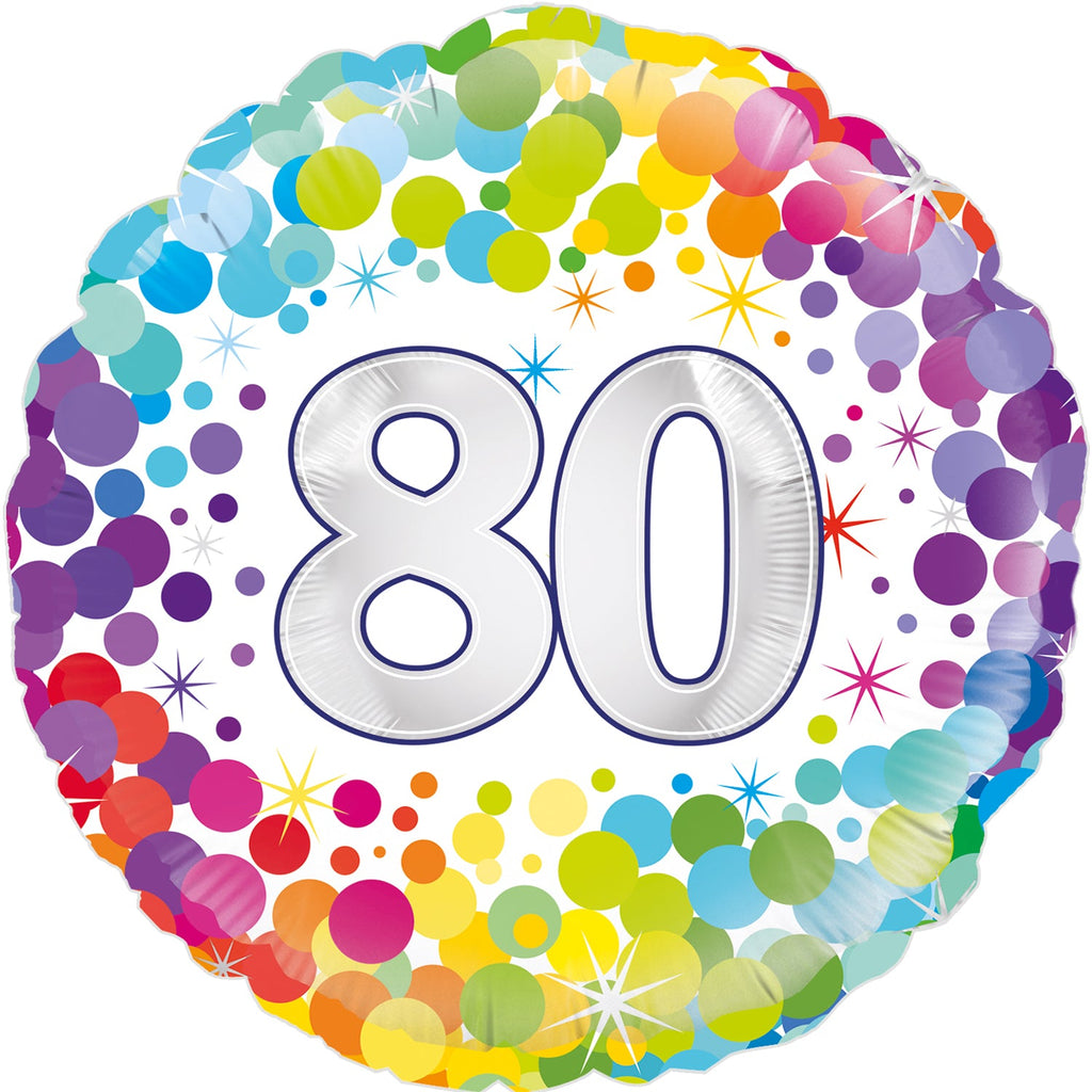 18" 80th Colourful Confetti Birthday Oaktree Foil Balloon