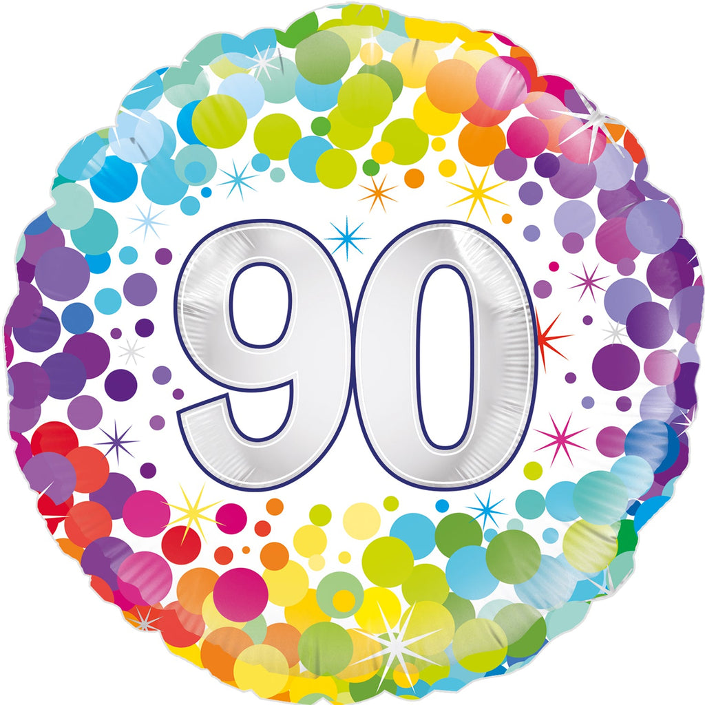 18" 90th Colourful Confetti Birthday Oaktree Foil Balloon
