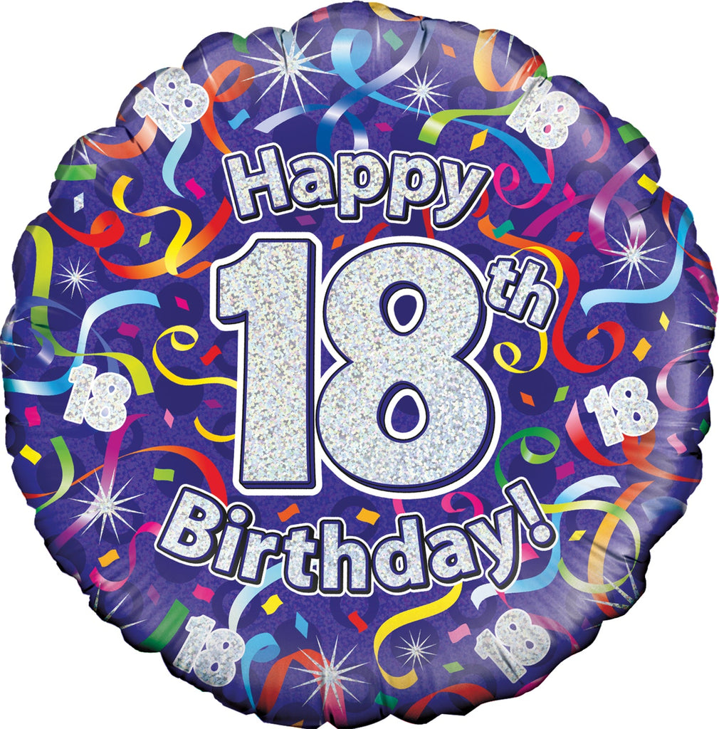 18" 18th Birthday Streamers Holographic Oaktree Foil Balloon