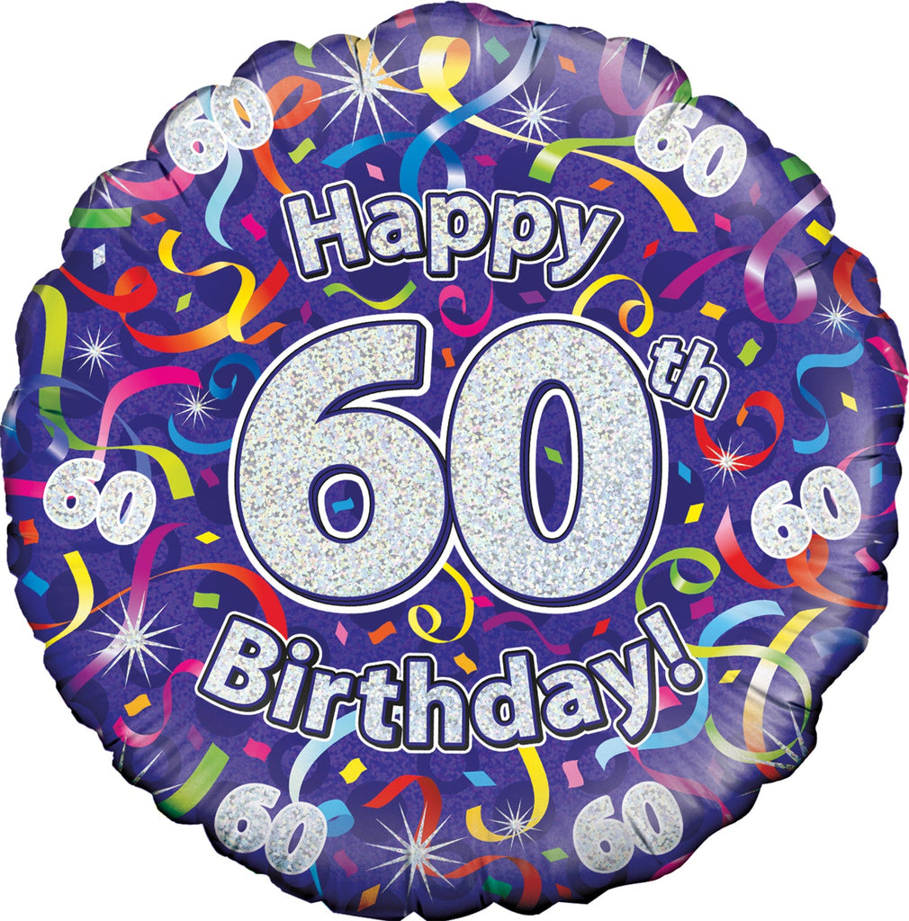 18" 60th Birthday Streamers Holographic Oaktree Foil Balloon