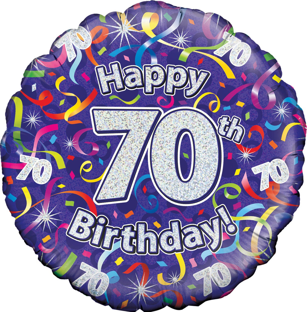 18" 70th Birthday Streamers Holographic Oaktree Foil Balloon
