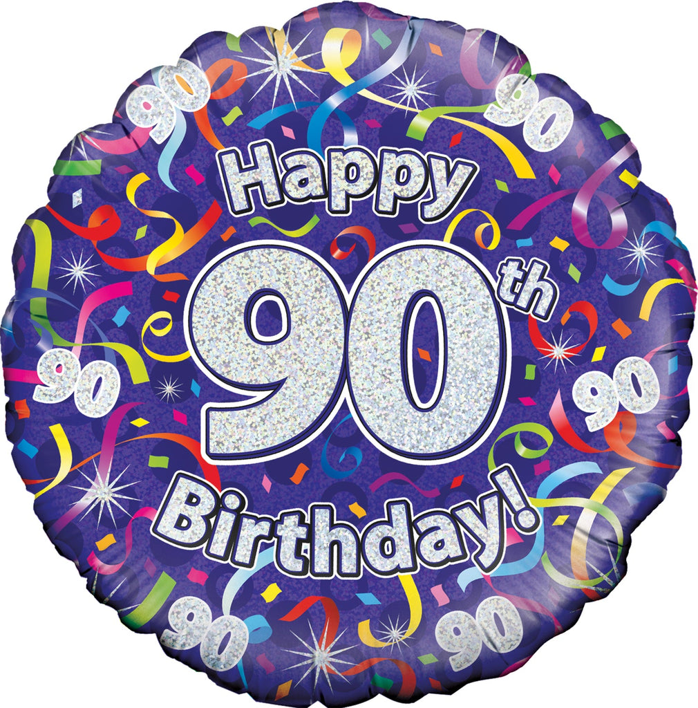 18" 90th Birthday Streamers Holographic Oaktree Foil Balloon