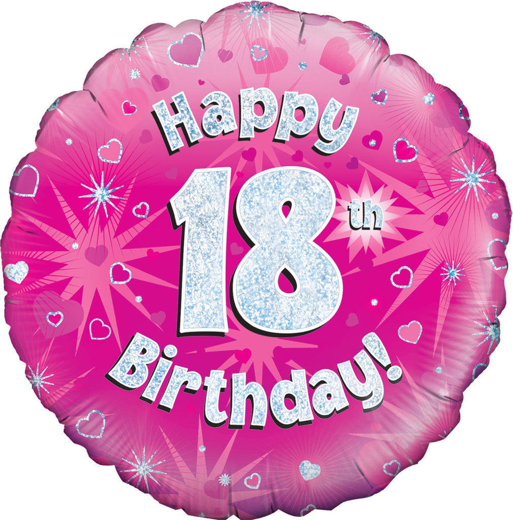18" Happy 18th Birthday Pink Holographic Oaktree Foil Balloon