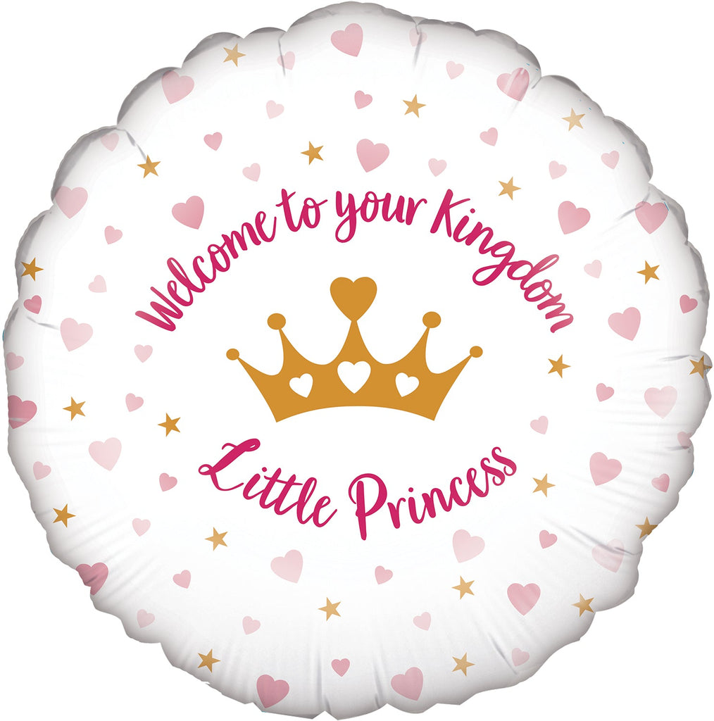 18" Welcome Little Princess Hearts Holographic Oaktree Foil Balloon