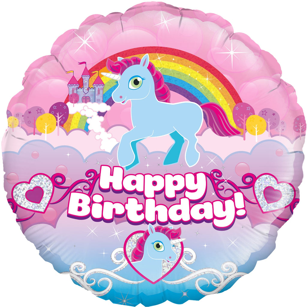 18" Unicorn Rainbow Birthday Holographic Oaktree Foil Balloon