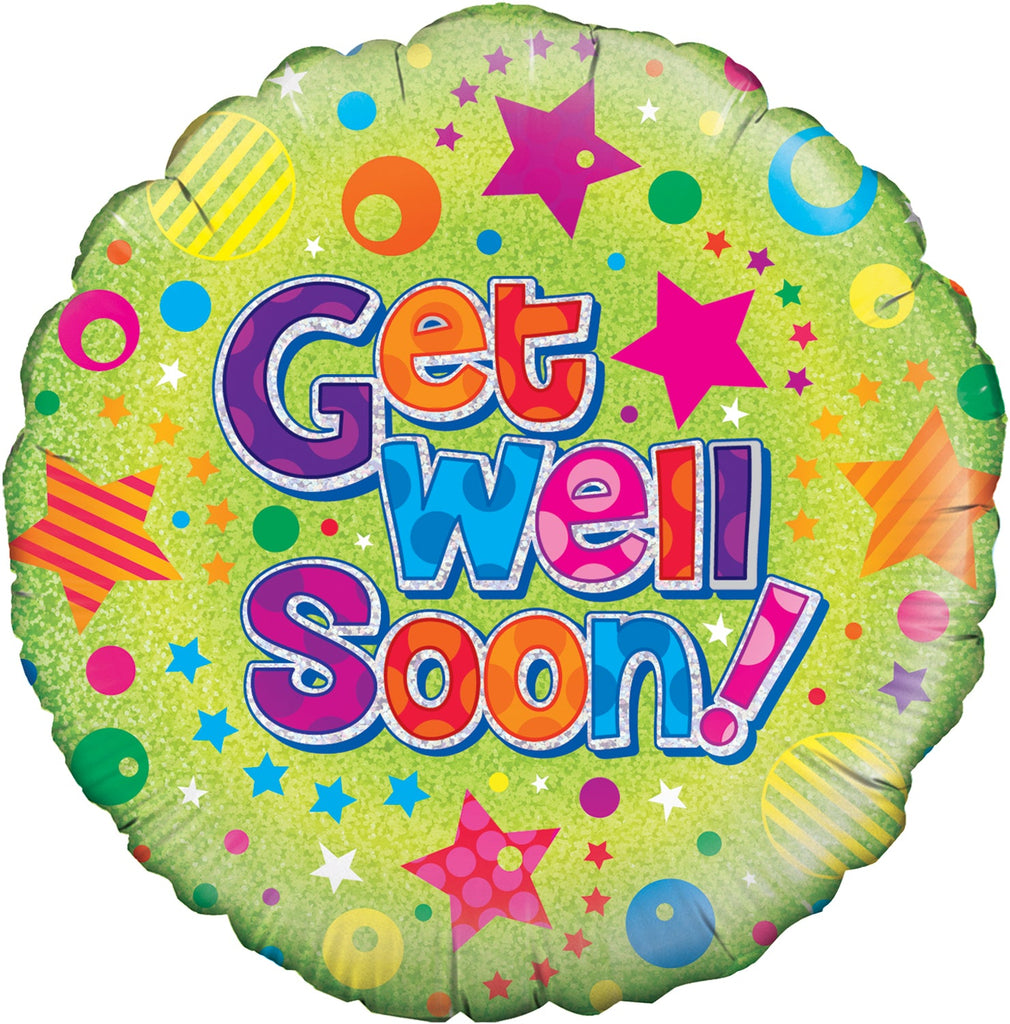 18" Get Well Dots & Stars Holographic Oaktree Foil Balloon