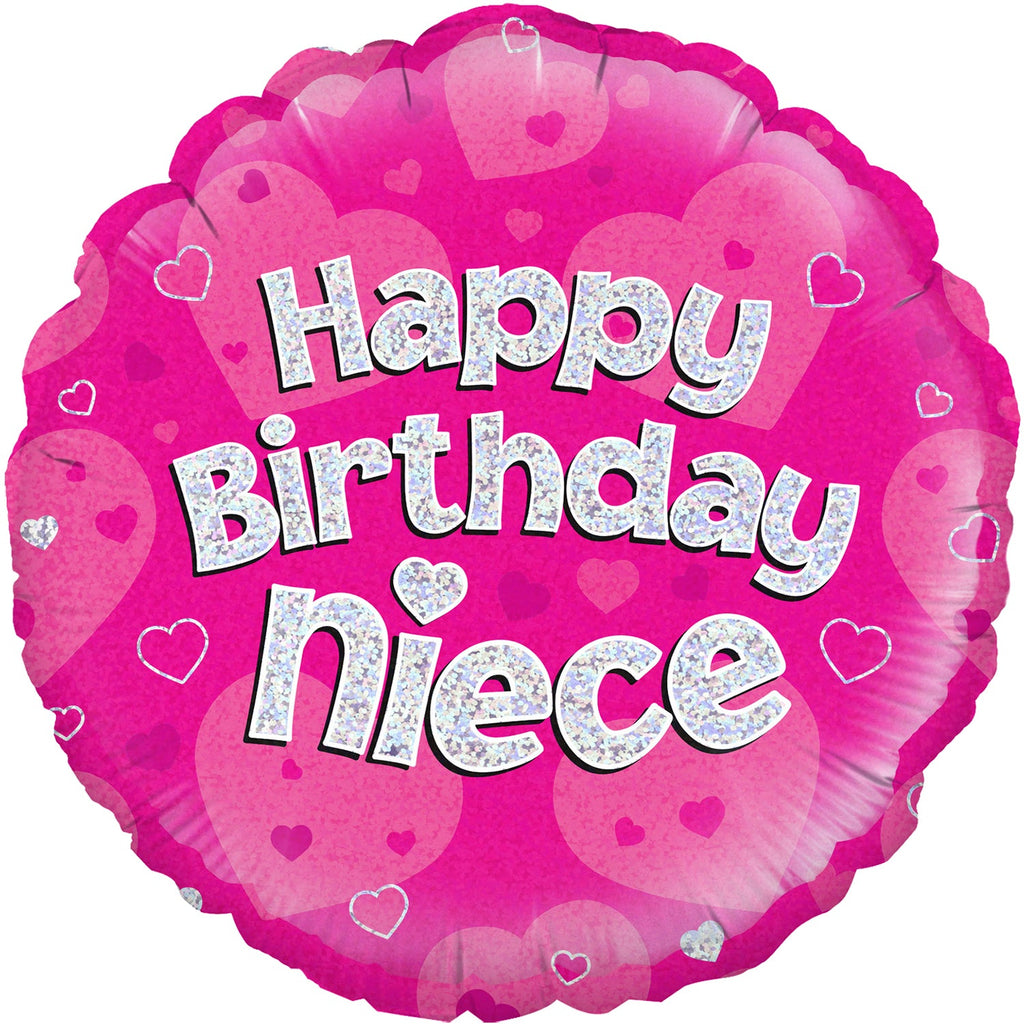 18" Happy Birthday Niece Pink Holographic Oaktree Foil Balloon