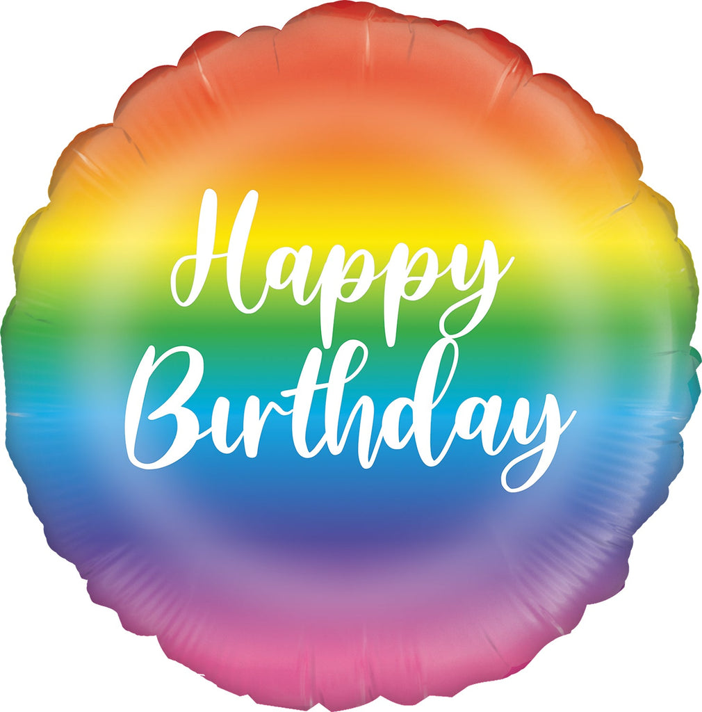 18" Rainbow Script Birthday Oaktree Foil Balloon