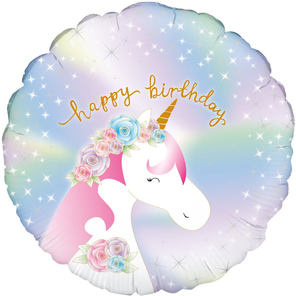 18" Pastel Unicorn Birthday Holographic Oaktree Foil Balloon