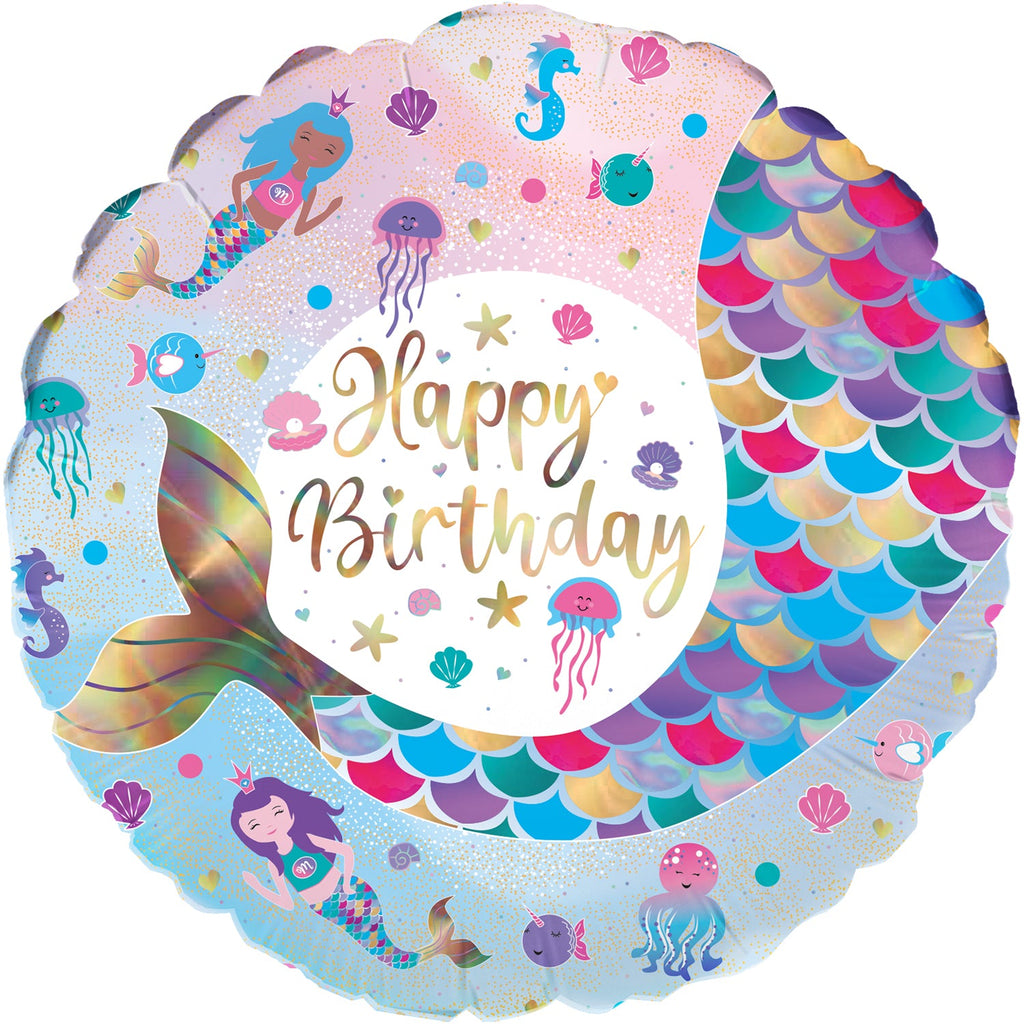 18" Shimmering Mermaid Birthday Iridecent Oaktree Foil Balloon