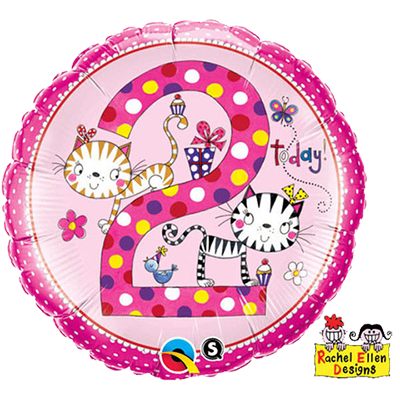 18" Rachel Ellen Age 2 Kitttens Polka Dots Balloon