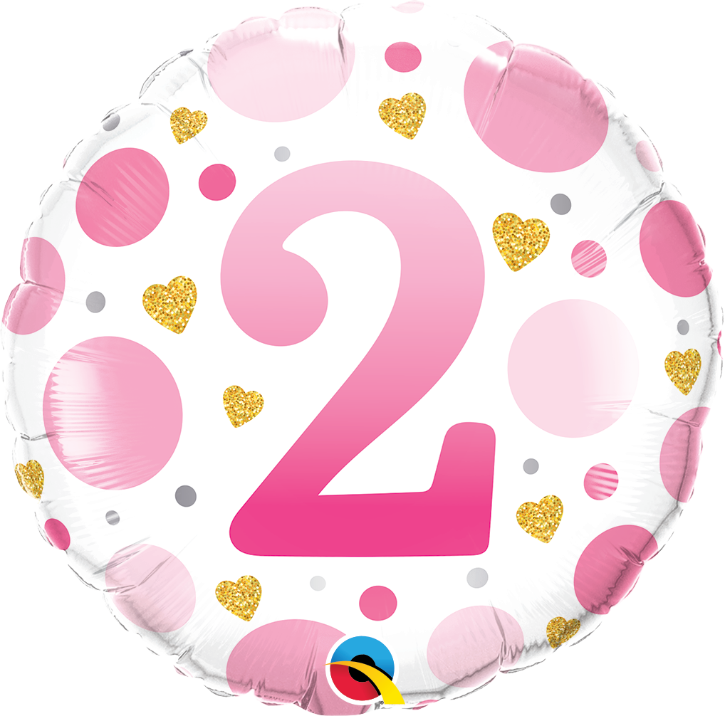 18" Round Age 2 Pink Dots Foil Balloon