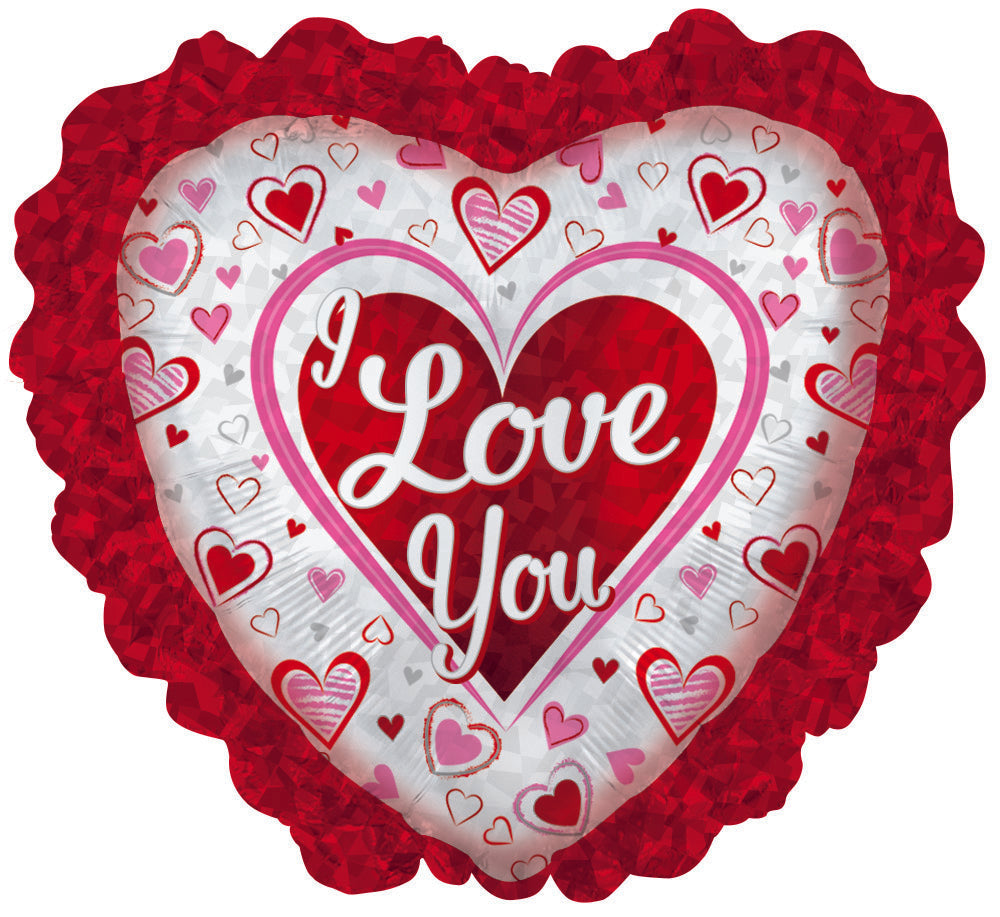 32" I Love You Prism Ruffle Heart Foil Balloon