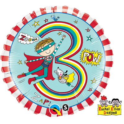 18" Rachel Ellen Age 3 Super Hero Stripes Balloon