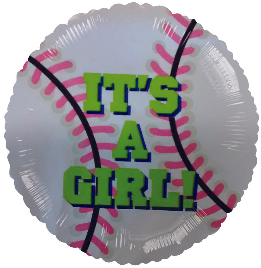 9" Airfill Only It's a Girl Baseball Balloon