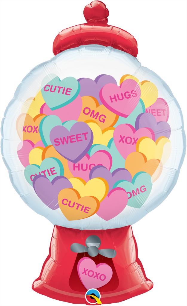 43" Candy Hearts Gumball Machine Foil Balloon