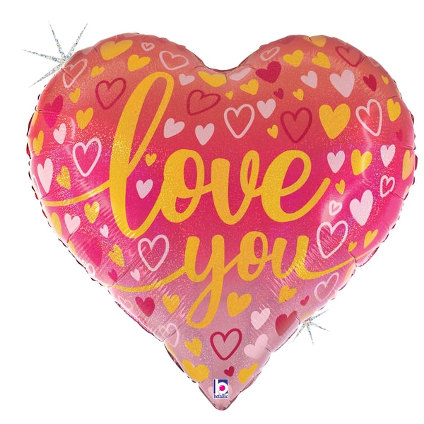 30" Jumbo Balloon Holographic Packaged Ombre Love You Heart Foil Balloon