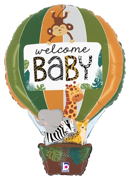 30" Foil Shape Jungle Animals Welcome Baby Foil Balloon