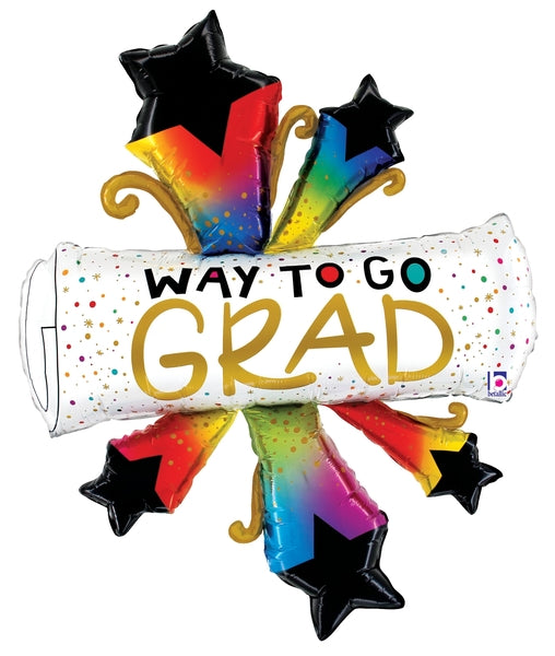 42" Bursting Stars Grad Diploma Foil Balloon