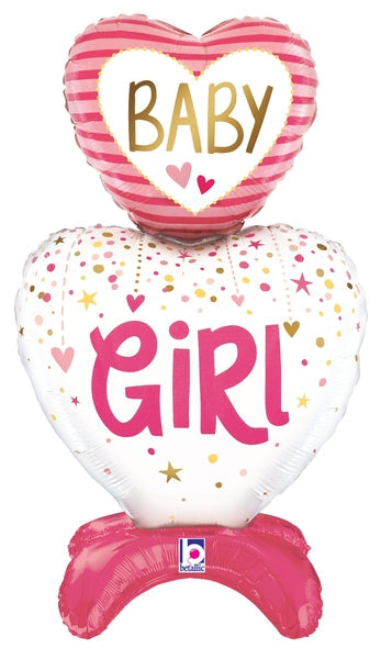 28" Shape StandUps Baby Girl Hearts Foil Balloon