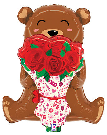 25" Shape Rose Bouquet Bear Foil Balloon