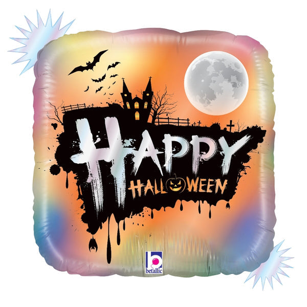 18" Foil Holographic Opal Happy Halloween Foil Balloon