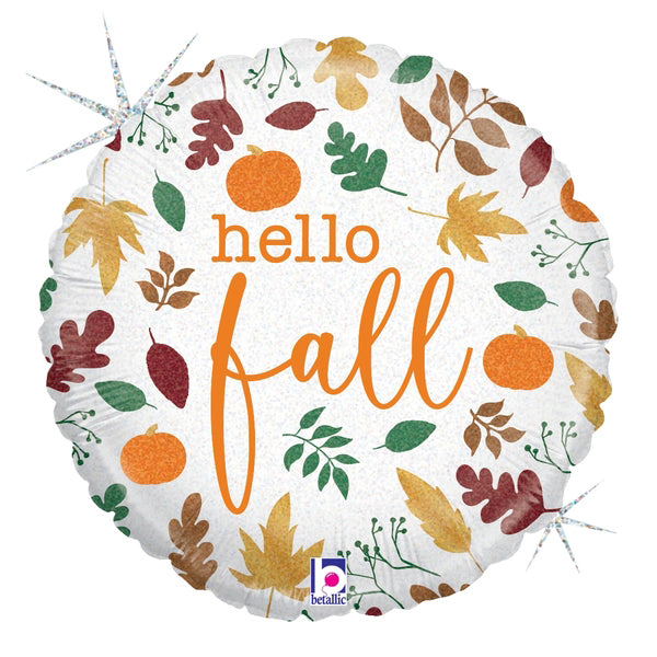 18" Foil Holographic Packaged Hello Fall Foil Balloon