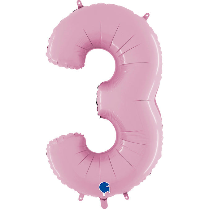 26" Midsize Foil Shape Balloon Number 3 Pastel Pink