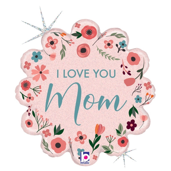 18" Foil Holographic Mint Love You Mom Foil Balloon