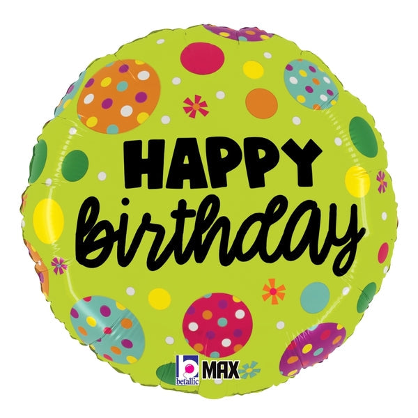 18" MAX Float Birthday Polka Dots Foil Balloon