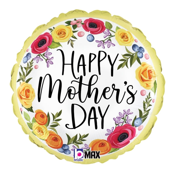 18" Max Float Mother's Day Floral Wreath Foil Balloon