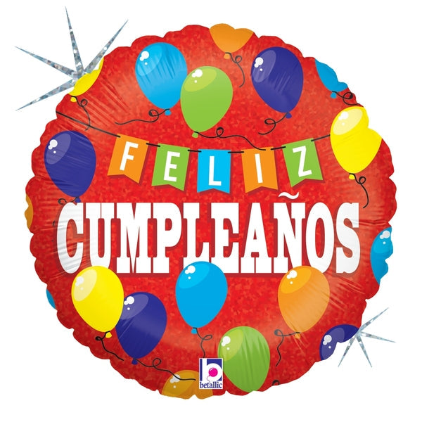 18" Holographic Fiesta de Cumpleaños Foil Balloon