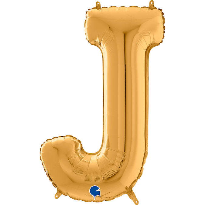 26" Midsize Letter Shape J Gold Foil Balloon