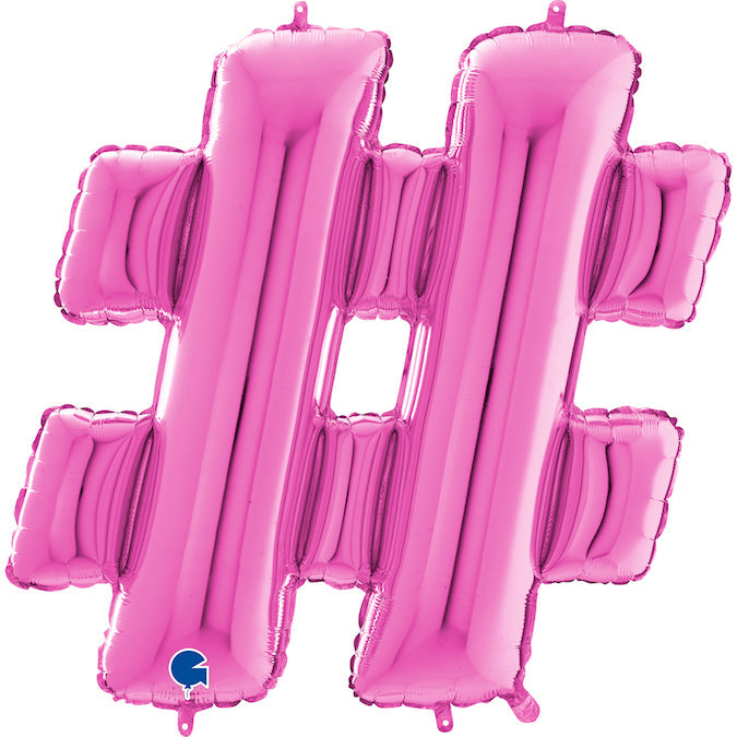 26" Symbol Hashtag Fuchsia Foil Balloon