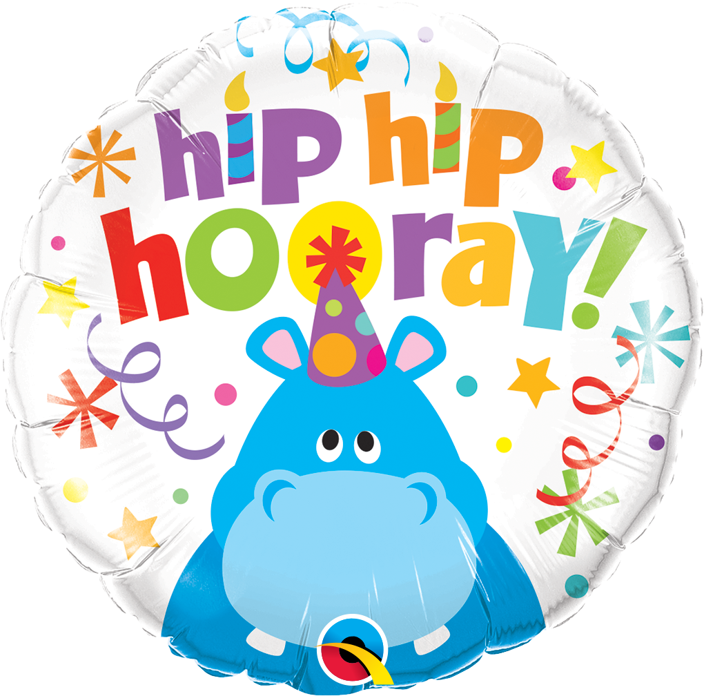 18" Packaged Hip Hip Hooray Hippo Balloon
