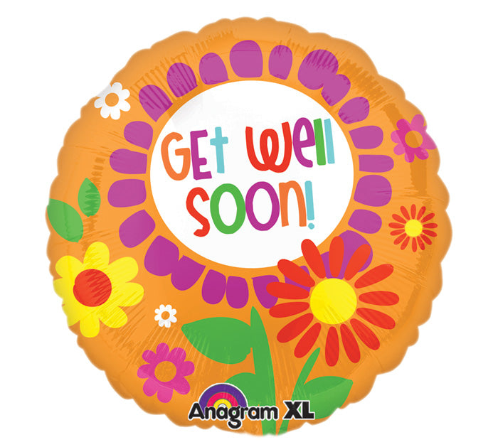 21" ColorBlast Bright Floral Get Well Balloon Packaged