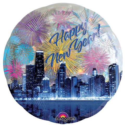 32" Jumbo Holographic Panoramic New Years Skyline Balloon