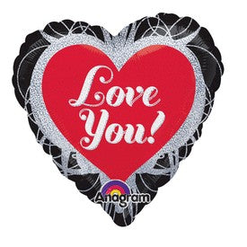 18" Love You Holographic Black Foil Balloon