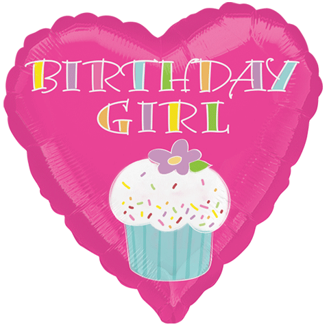 18" Birthday Girl Cupcake Heart Balloon