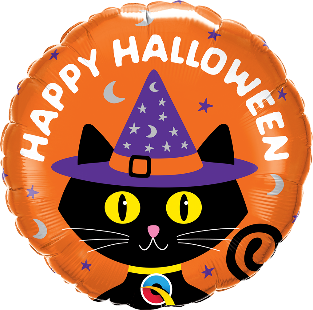 18" Halloween Black Cat & Hat Foil Balloon