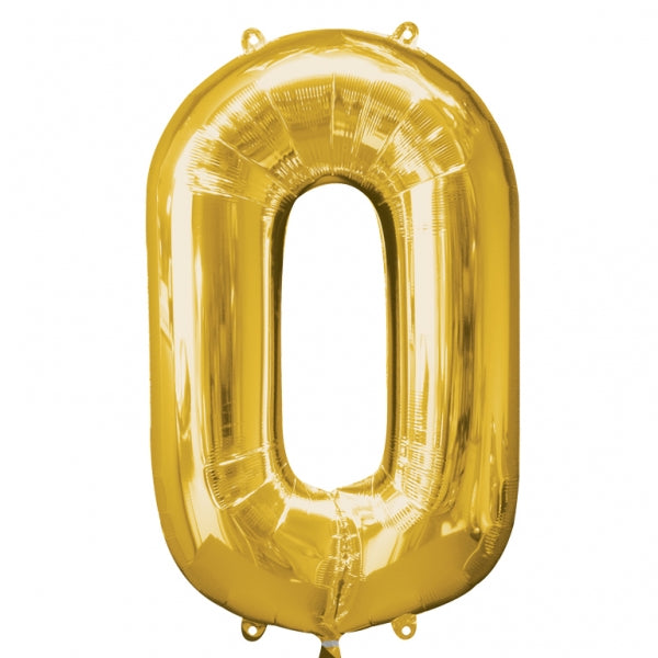 35" Anagram Brand SuperShape 0 Gold Balloon Packaged