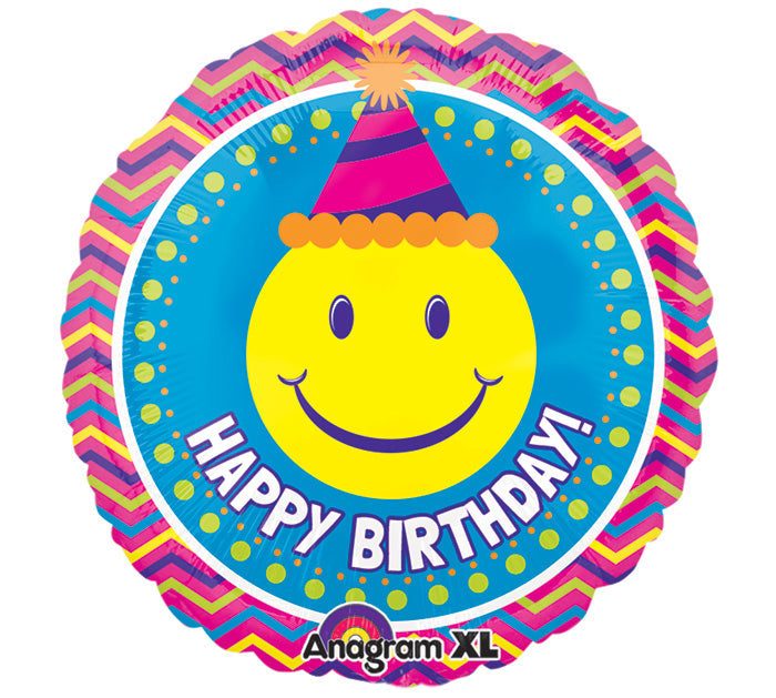 21" Smiley Face Chevron Birthday Mylar Balloon