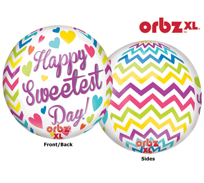 16" Orbz Sweetest Day Chevron Balloon Packaged