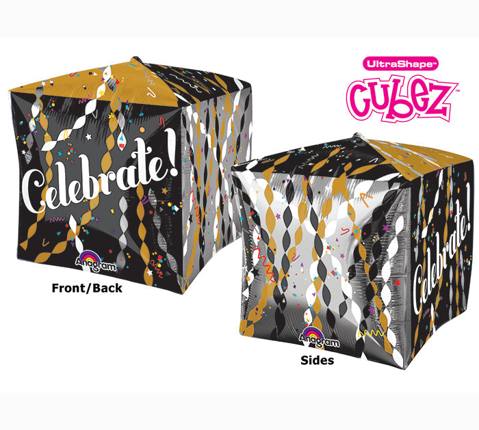 15" Cubez Celebrate Streamers Balloon Packaged