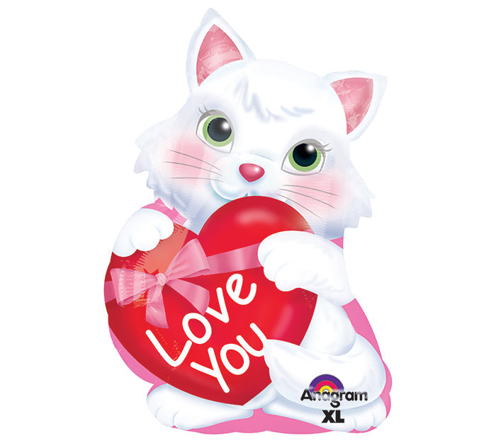 20" Junior Shape Kitty with Heart Balloon Packaged