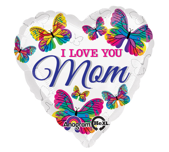 18" Love You Mom Butterflies Balloon
