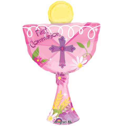 31" 1st Communion Pink Chalice Balloon Packaged
