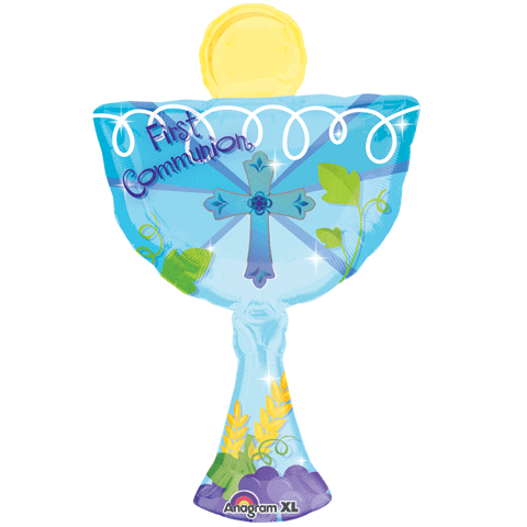 31" 1st Communion Blue Chalice Balloon Packaged