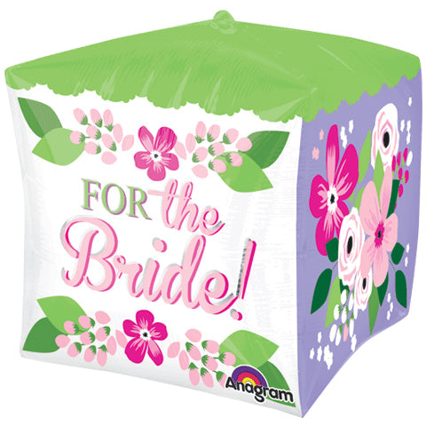15" For the Bride Floral Design Cube Shaped Balloon